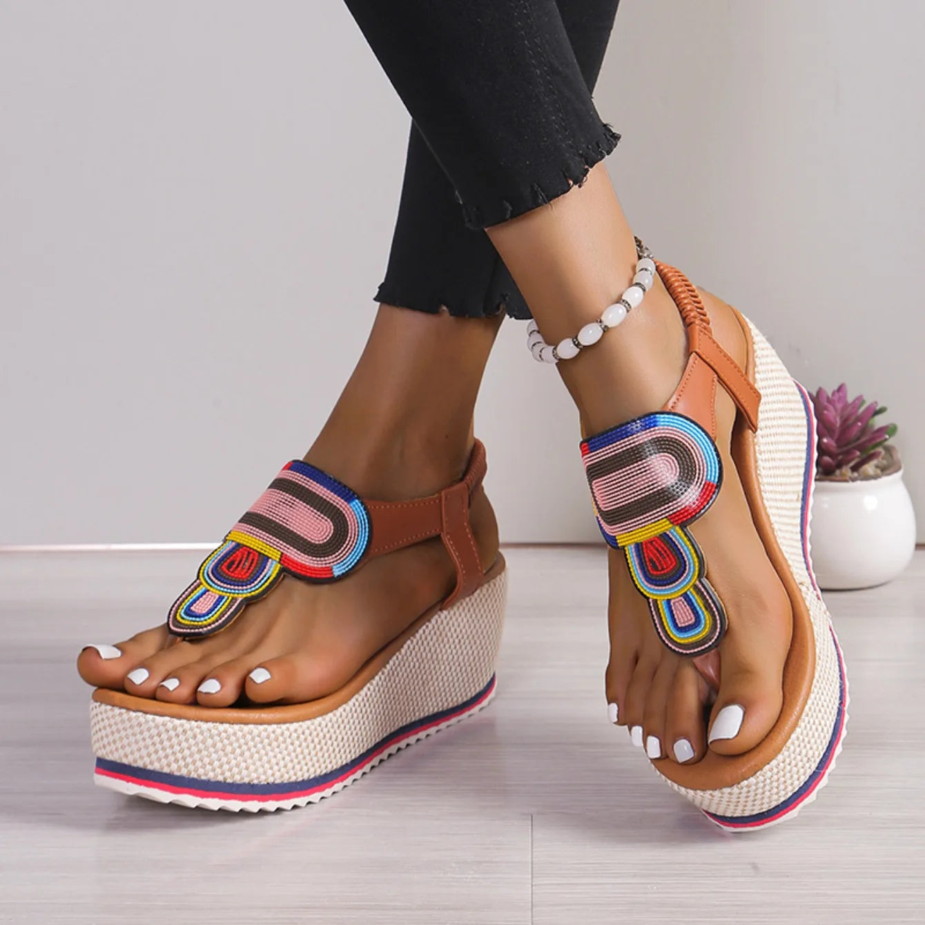 Damen Plateausandalen mit bunten Webakzenten Jully