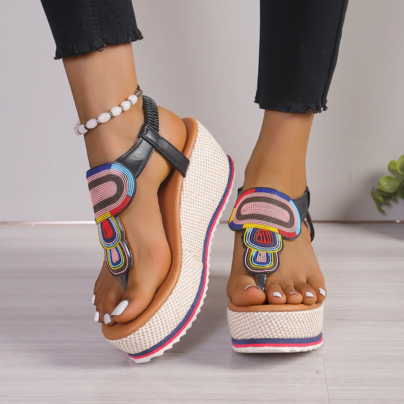 Damen Plateausandalen mit bunten Webakzenten Jully