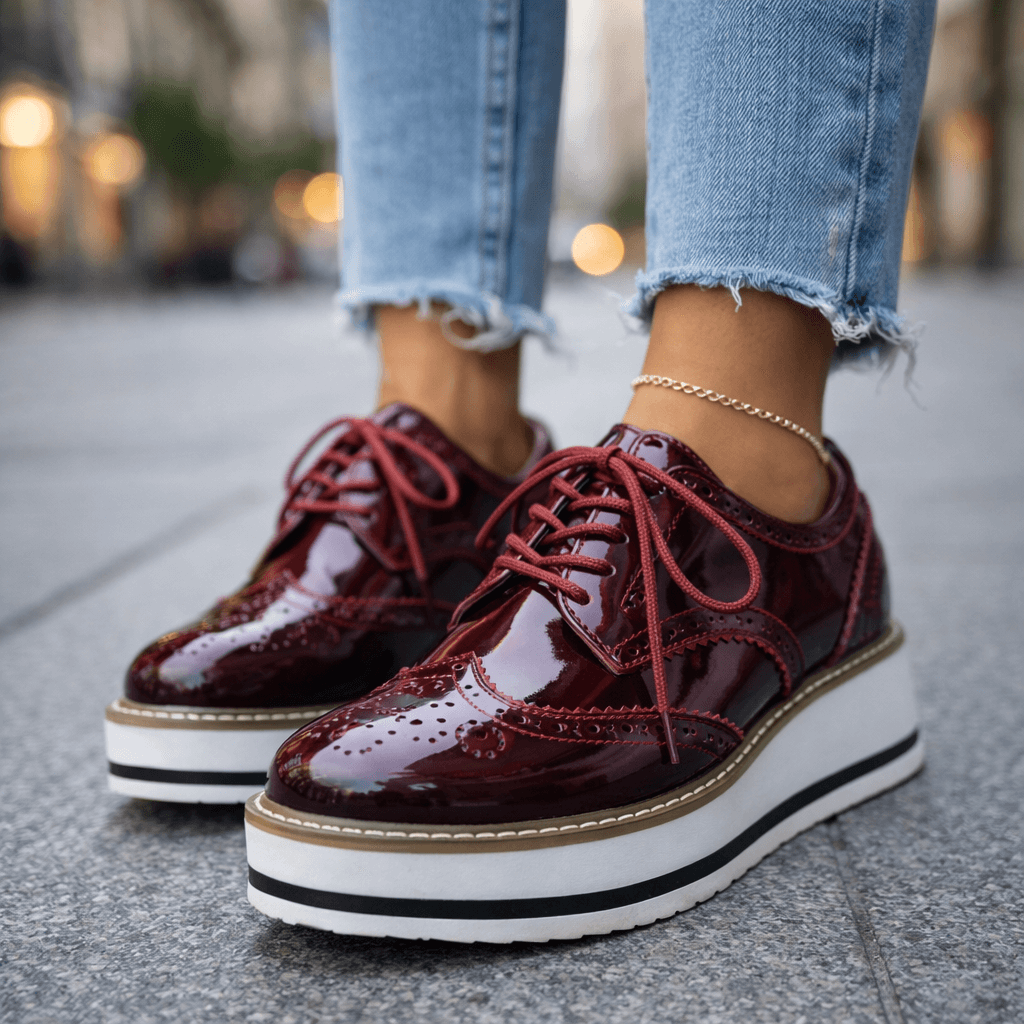 Damen Plateauschuhe aus Leder mit Brogue-Details Jully