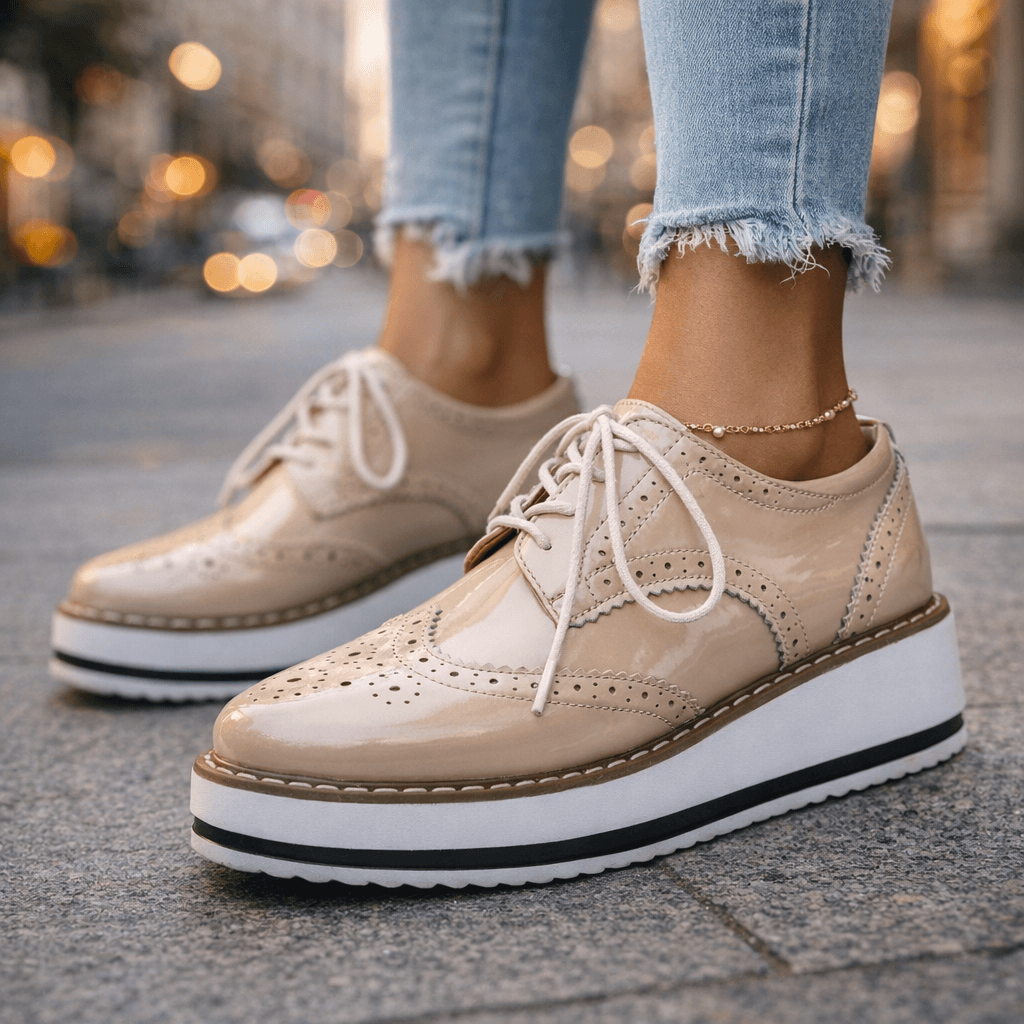 Damen Plateauschuhe aus Leder mit Brogue-Details Jully