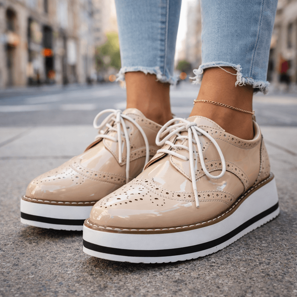 Damen Plateauschuhe aus Leder mit Brogue-Details Jully