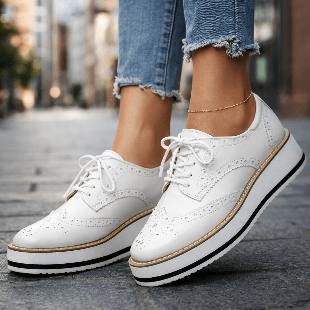 Damen Plateauschuhe aus Leder mit Brogue-Details Jully