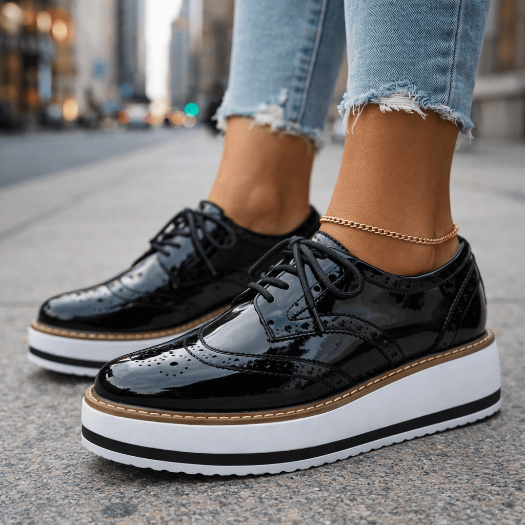 Damen Plateauschuhe aus Leder mit Brogue-Details Jully