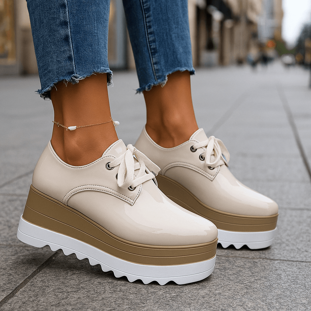 Damen Plateauschuhe mit Hochglanz-Finish und Stoßdämpfung Jully