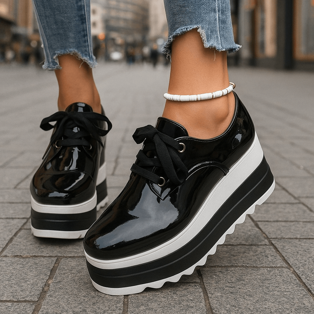 Damen Plateauschuhe mit Hochglanz-Finish und Stoßdämpfung Jully