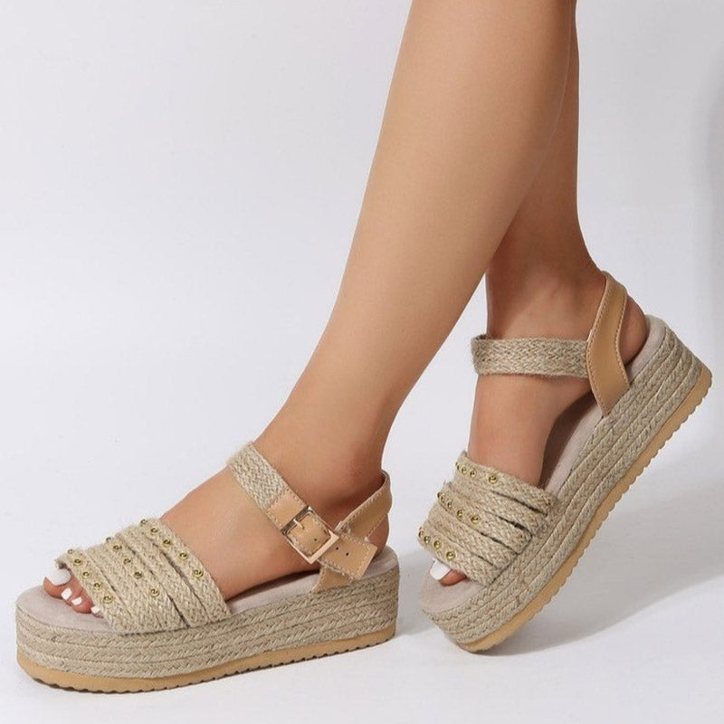Damen Plateausohle-Sandalen aus Leinen Jully