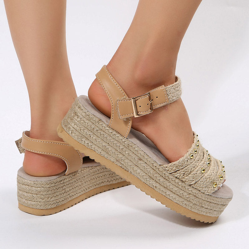 Damen Plateausohle-Sandalen aus Leinen Jully