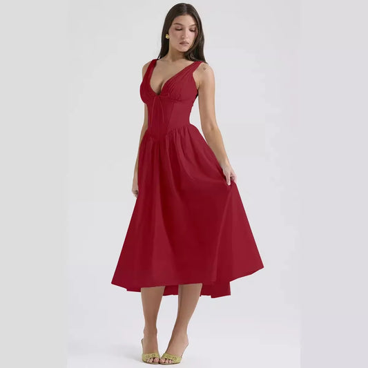 Damen Plissee Kleid mit Rückenschnürung und Taschen Jully