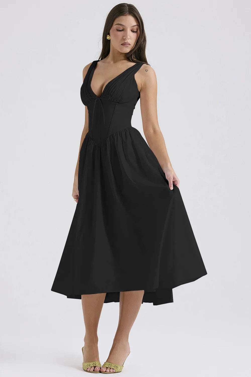 Damen Plissee Kleid mit Rückenschnürung und Taschen Jully