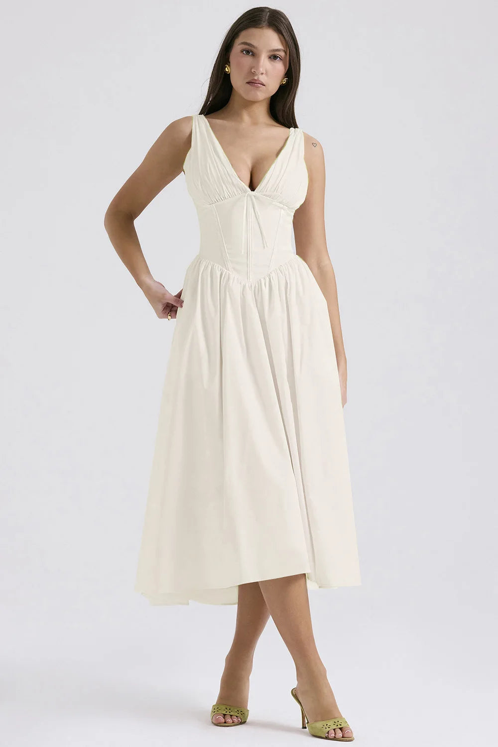 Damen Plissee Kleid mit Rückenschnürung und Taschen Jully