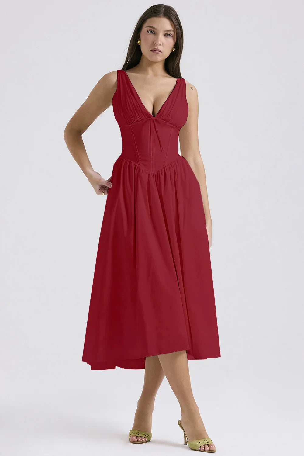 Damen Plissee Kleid mit Rückenschnürung und Taschen Jully
