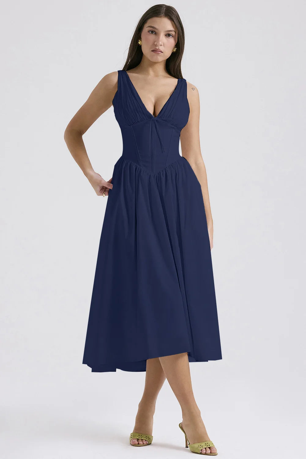 Damen Plissee Kleid mit Rückenschnürung und Taschen Jully