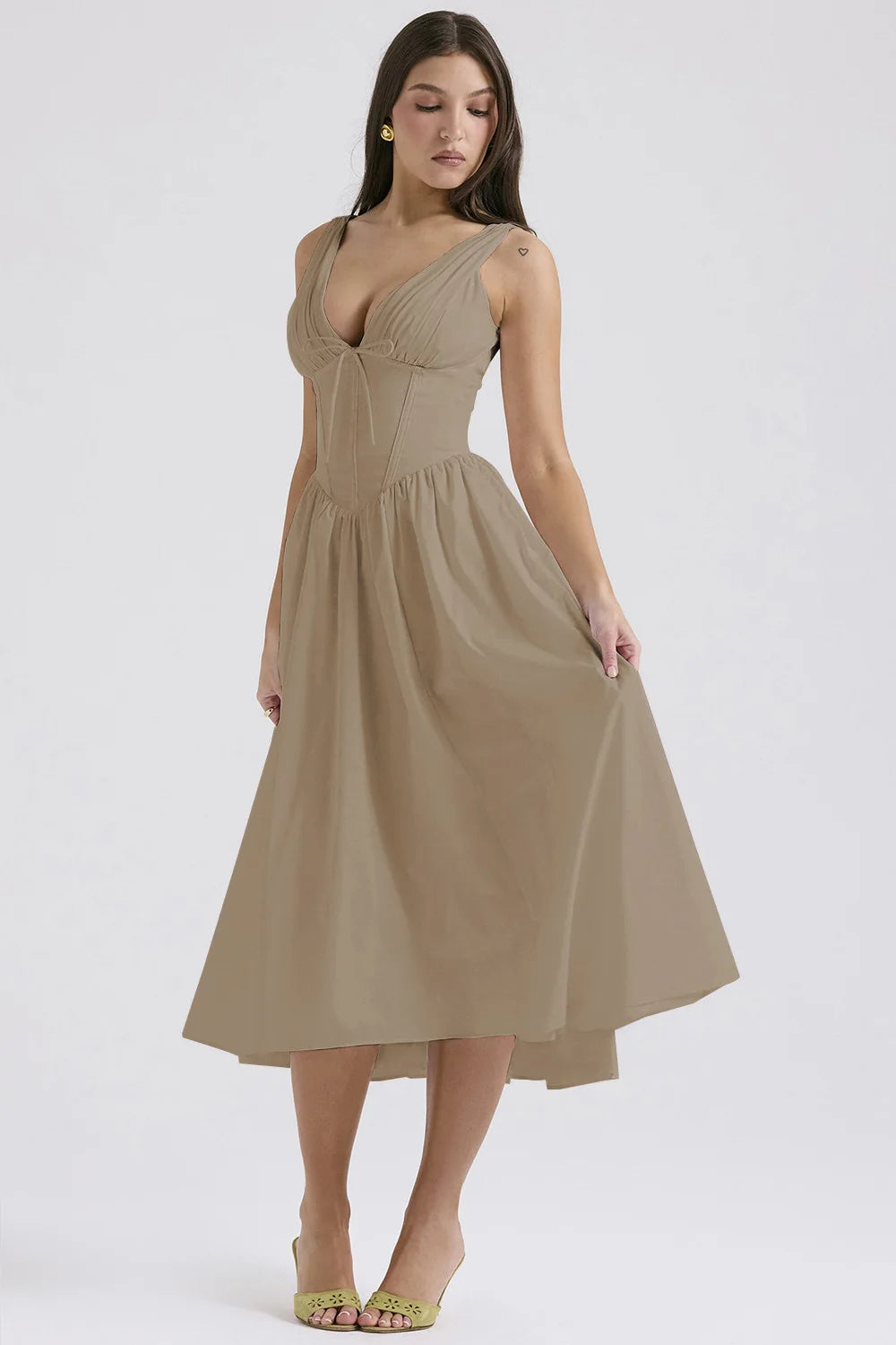 Damen Plissee Kleid mit Rückenschnürung und Taschen Jully