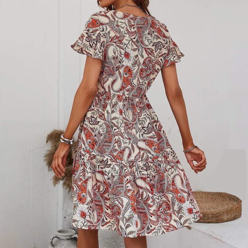 Damen Plus Size Kleid mit Blumendruck und V-Ausschnitt Jully