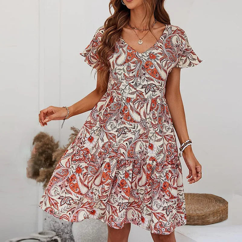 Damen Plus Size Kleid mit Blumendruck und V-Ausschnitt Jully