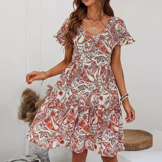 Damen Plus Size Kleid mit Blumendruck und V-Ausschnitt Jully