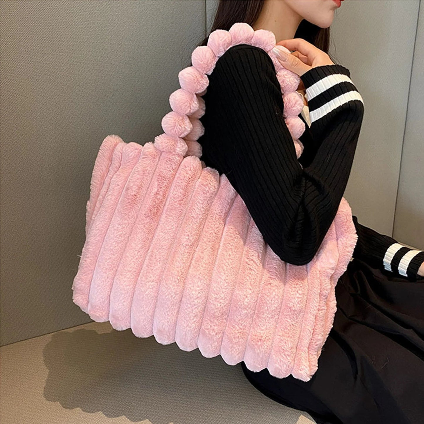 Damen Plüsch-Handtasche mit mehreren Fächern Jully