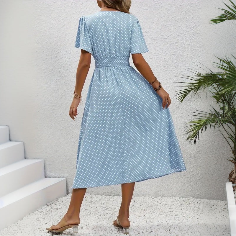 Damen Polka-Dot Kleid mit V-Ausschnitt in Wadenlang Jully