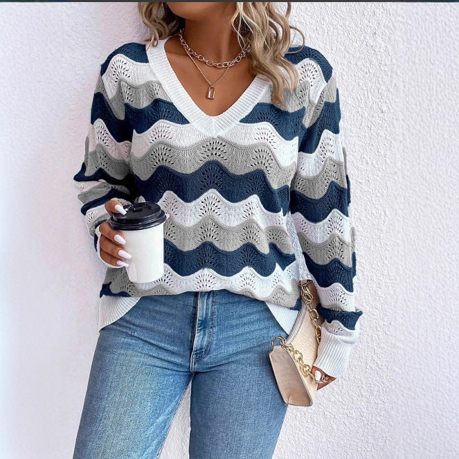 Damen Pullover Langarm aus Baumwolle mit Wellenmuster Jully