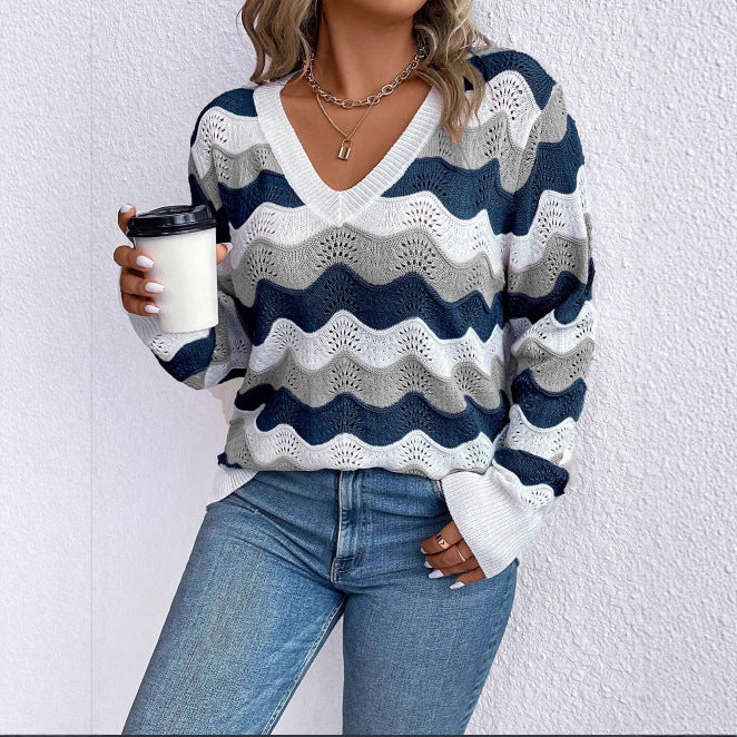 Damen Pullover Langarm aus Baumwolle mit Wellenmuster Jully