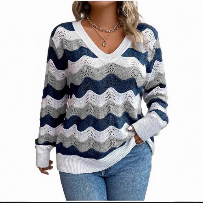 Damen Pullover Langarm aus Baumwolle mit Wellenmuster Jully