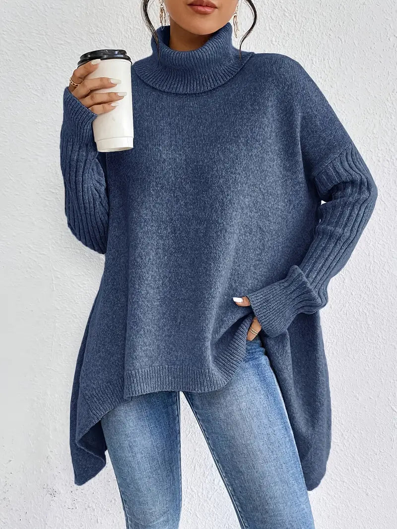 Damen Rollkragenpullover Oversize mit geripptem Kragen Jully