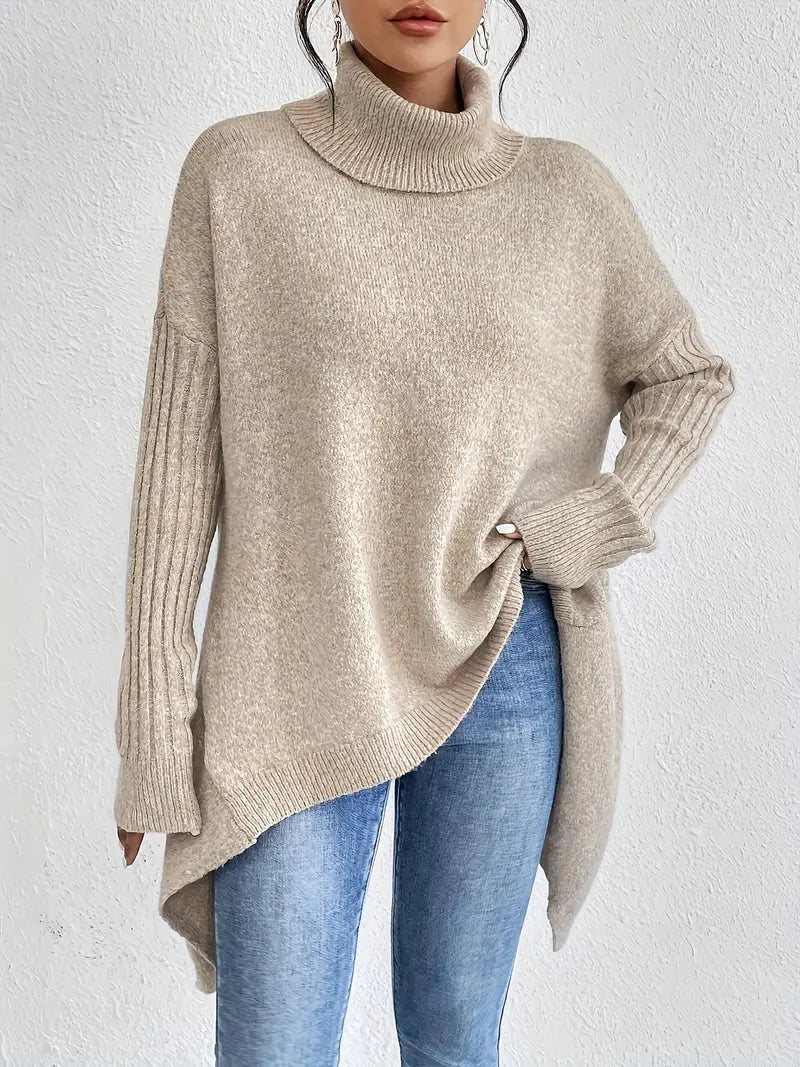 Damen Rollkragenpullover Oversize mit geripptem Kragen Jully