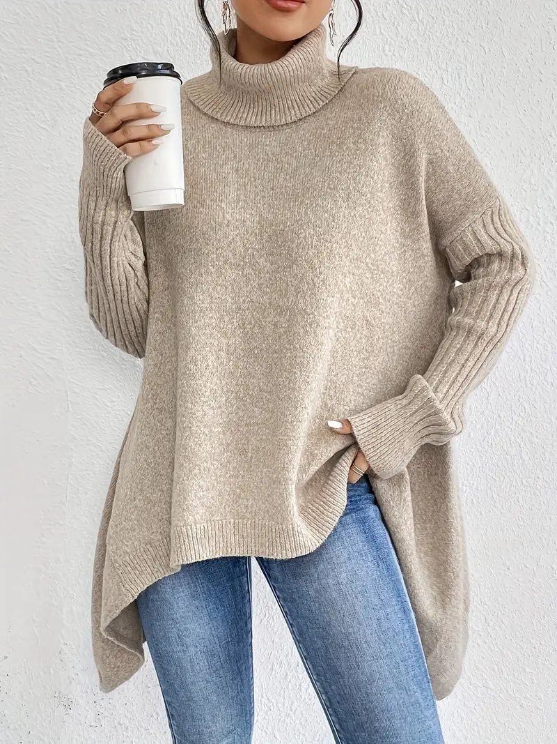 Damen Rollkragenpullover Oversize mit geripptem Kragen Jully