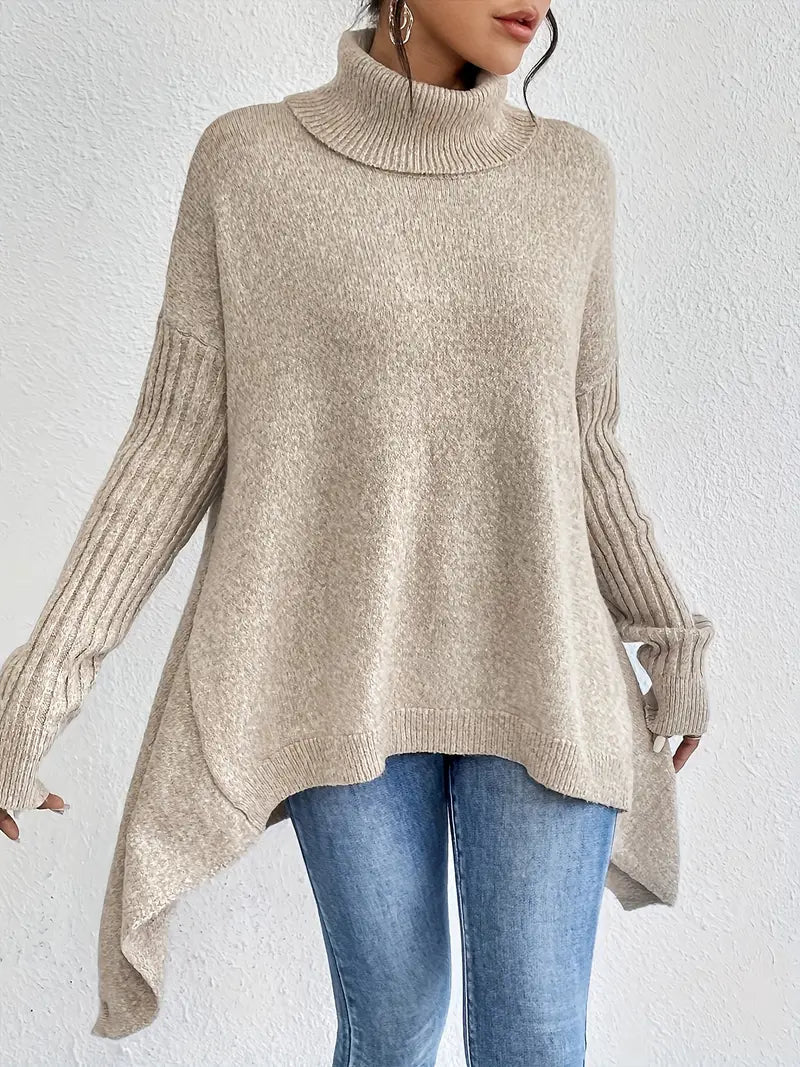 Damen Rollkragenpullover Oversize mit geripptem Kragen Jully