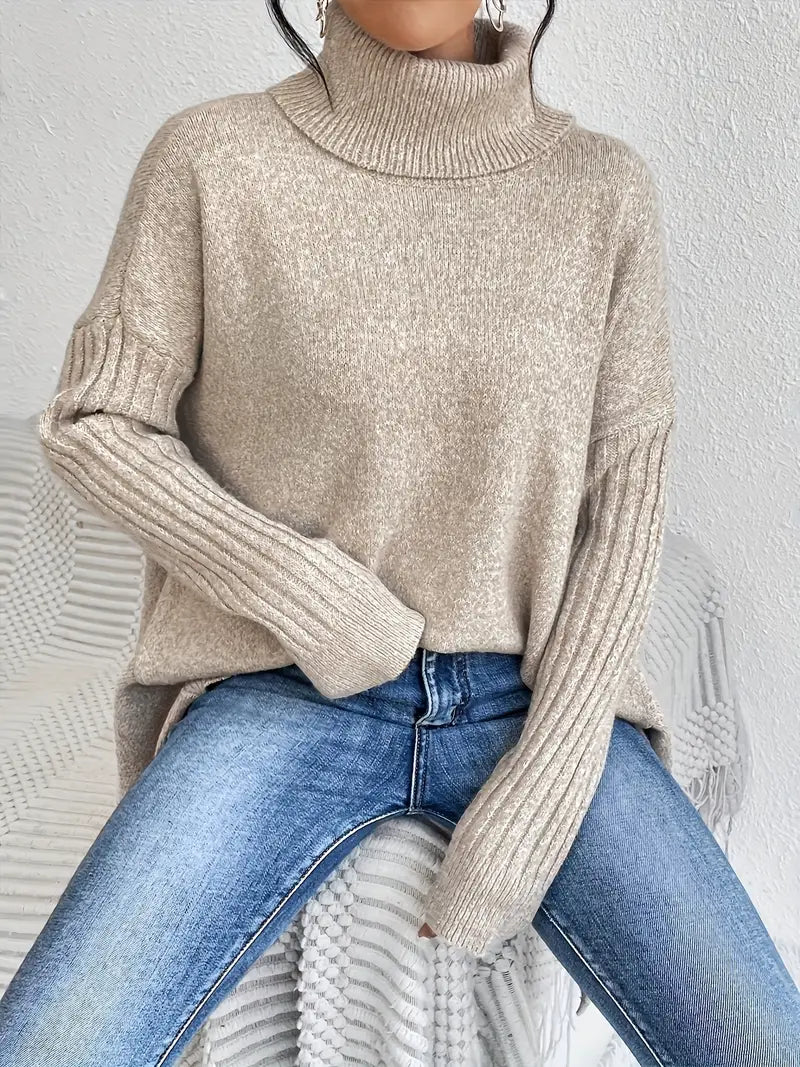 Damen Rollkragenpullover Oversize mit geripptem Kragen Jully