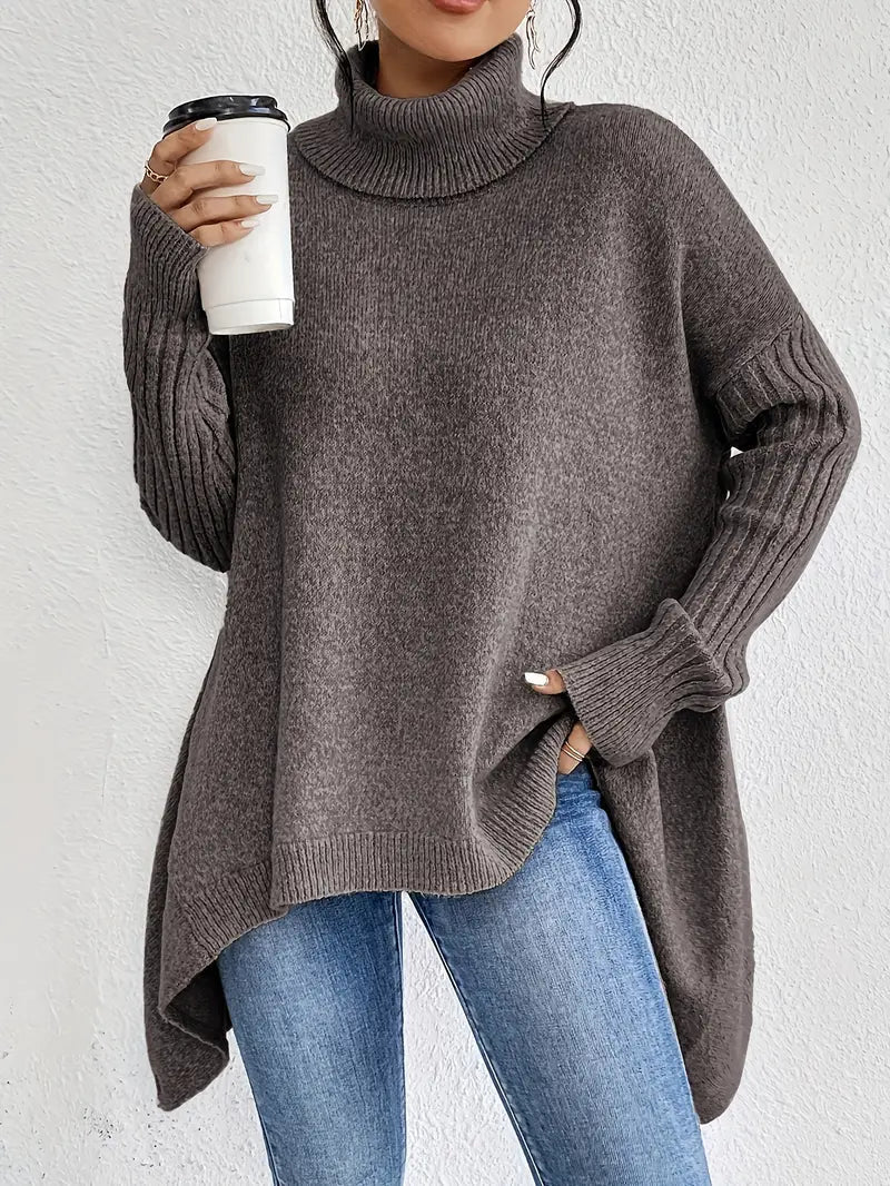 Damen Rollkragenpullover Oversize mit geripptem Kragen Jully