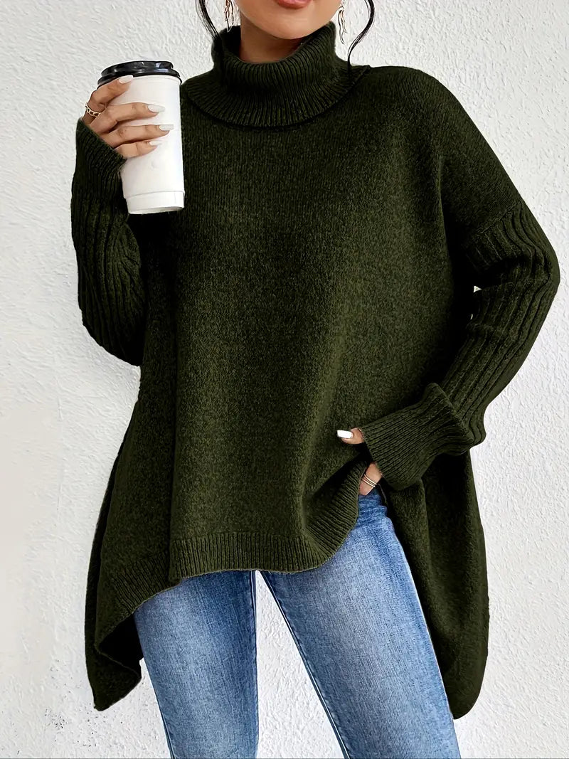 Damen Rollkragenpullover Oversize mit geripptem Kragen Jully