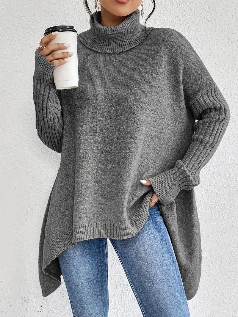 Damen Rollkragenpullover Oversize mit geripptem Kragen Jully