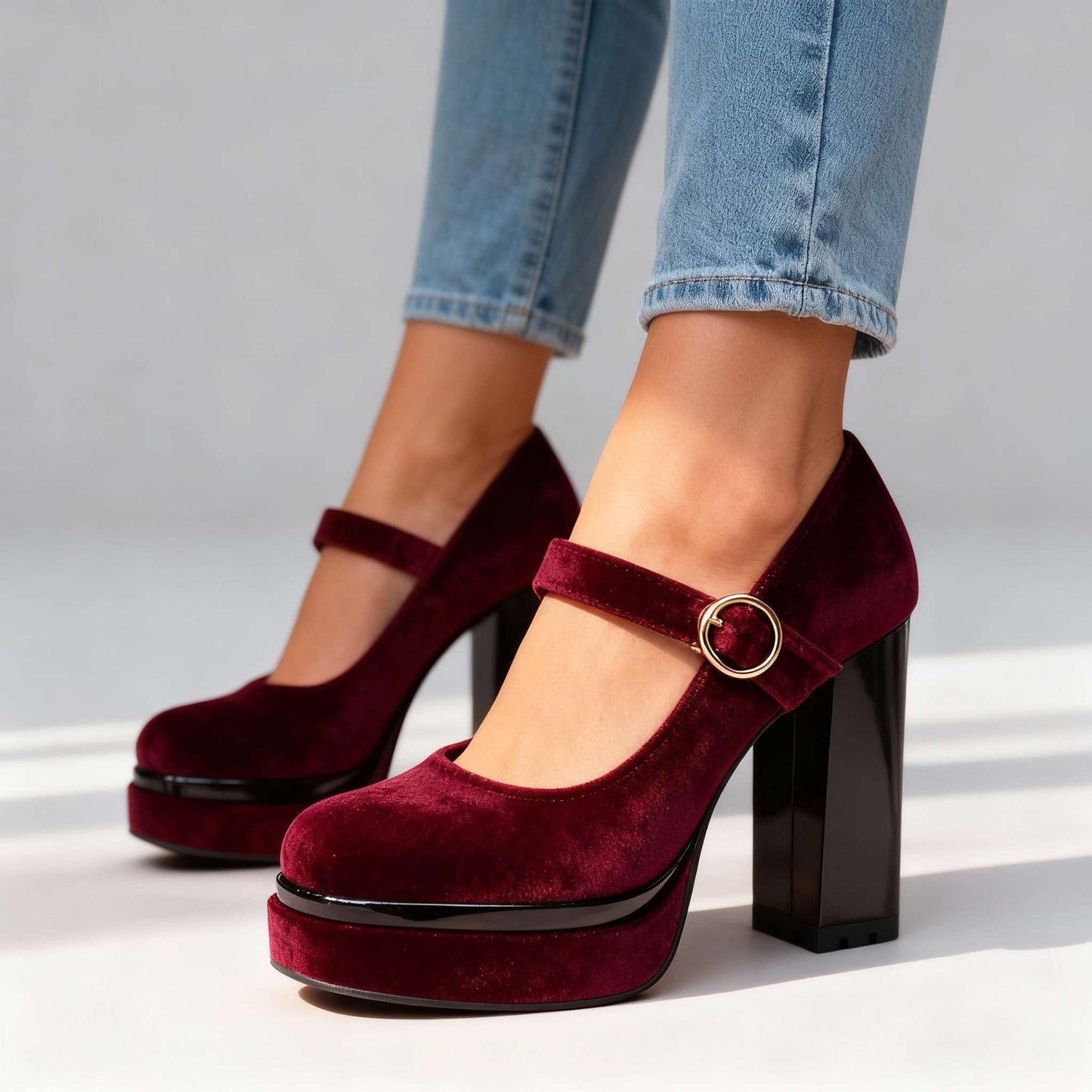 Damen Samtschuhe mit Blockabsatz für ganztägigen Komfort Jully