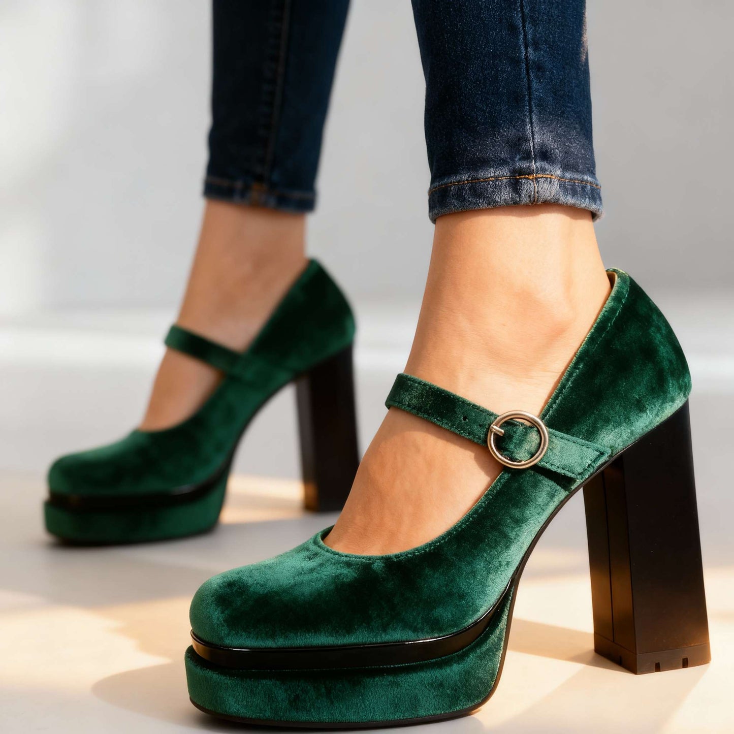 Damen Samtschuhe mit Blockabsatz für ganztägigen Komfort Jully
