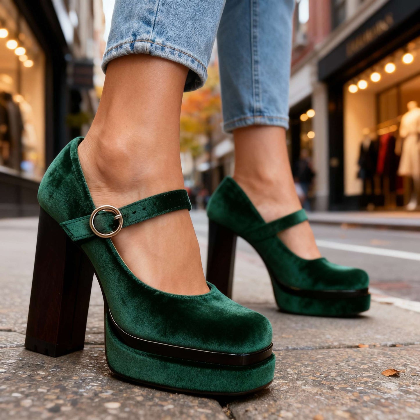 Damen Samtschuhe mit Blockabsatz für ganztägigen Komfort Jully