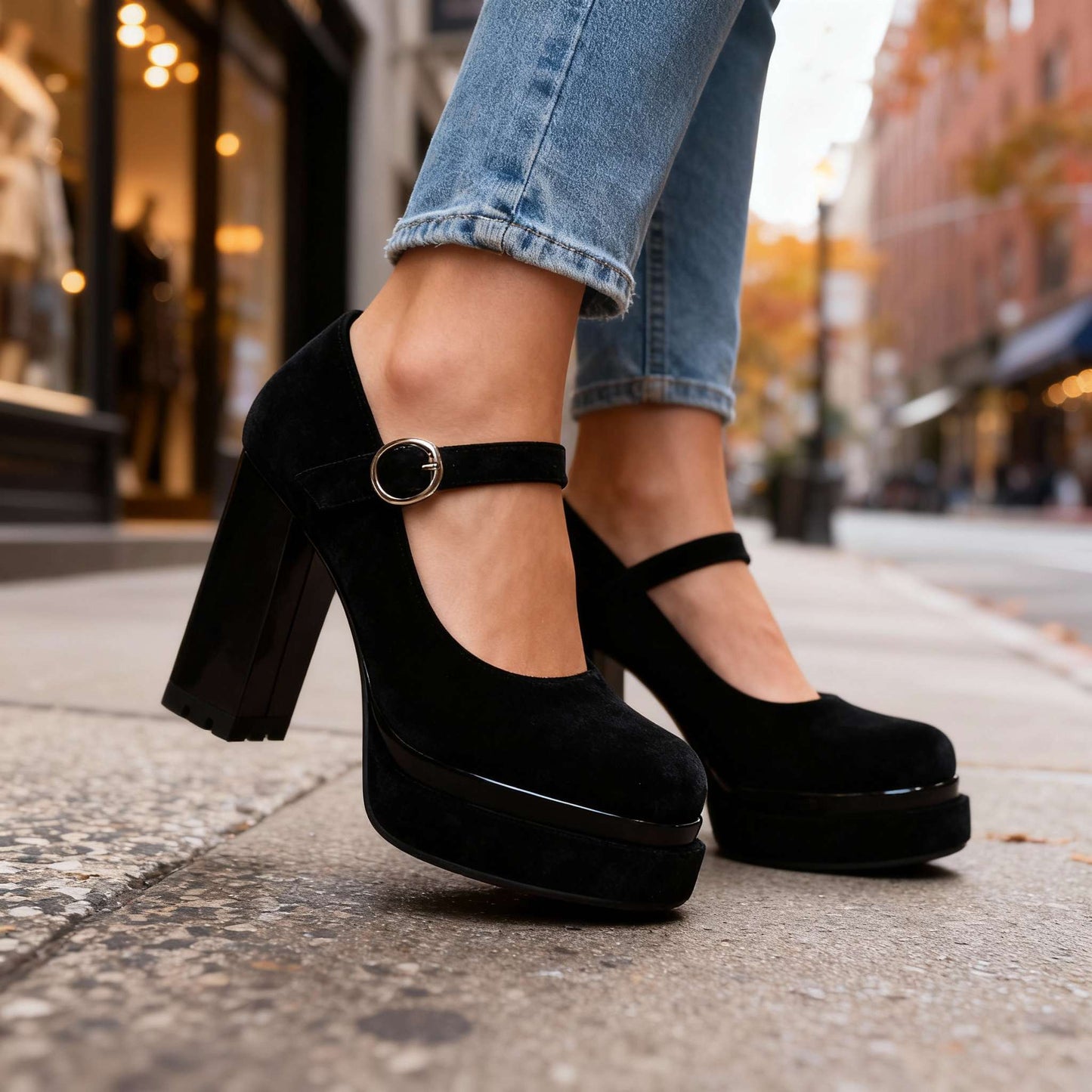 Damen Samtschuhe mit Blockabsatz für ganztägigen Komfort Jully