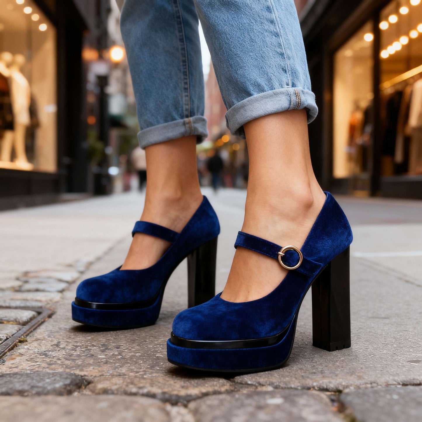 Damen Samtschuhe mit Blockabsatz für ganztägigen Komfort Jully
