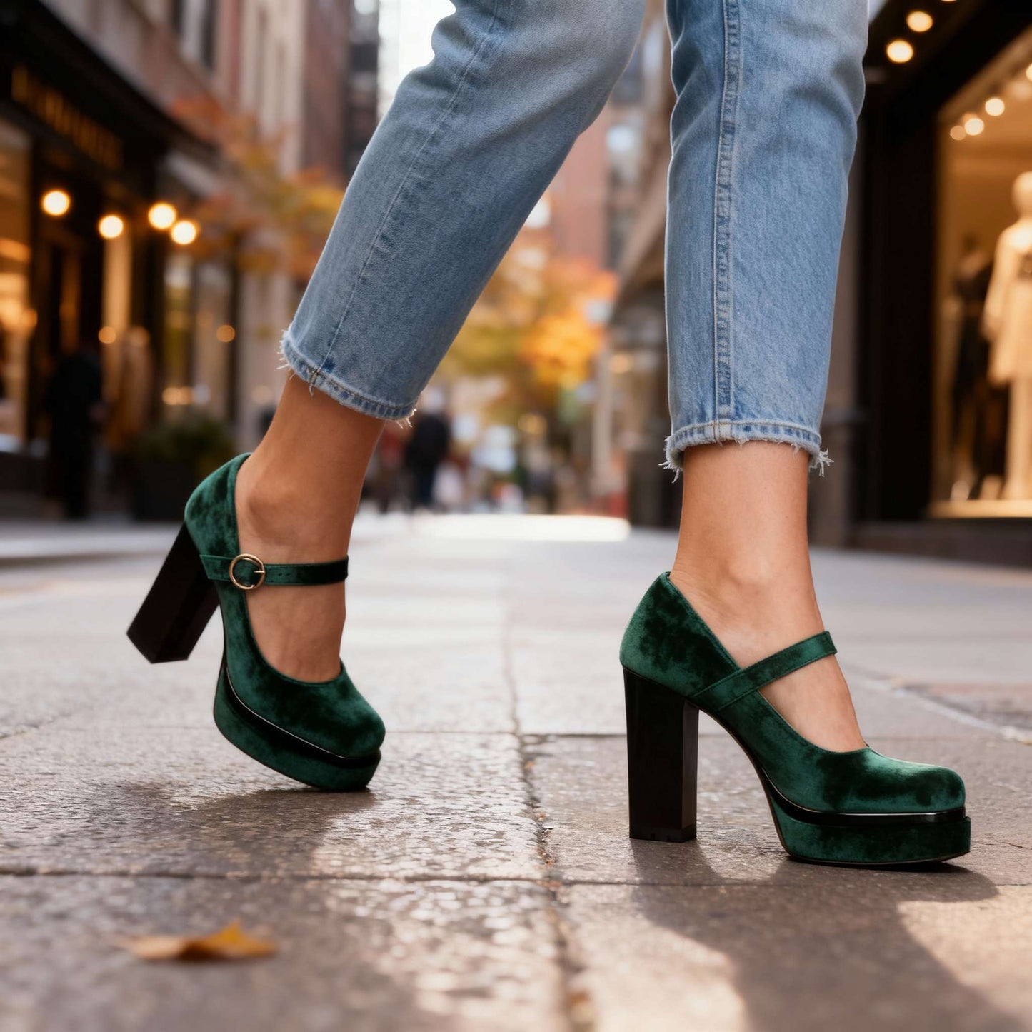 Damen Samtschuhe mit Blockabsatz für ganztägigen Komfort Jully
