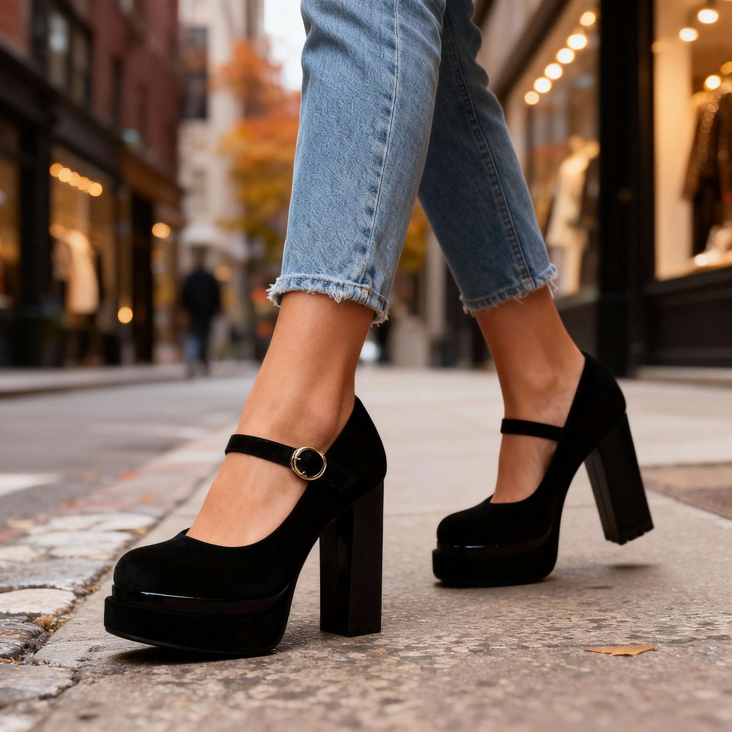Damen Samtschuhe mit Blockabsatz für ganztägigen Komfort Jully