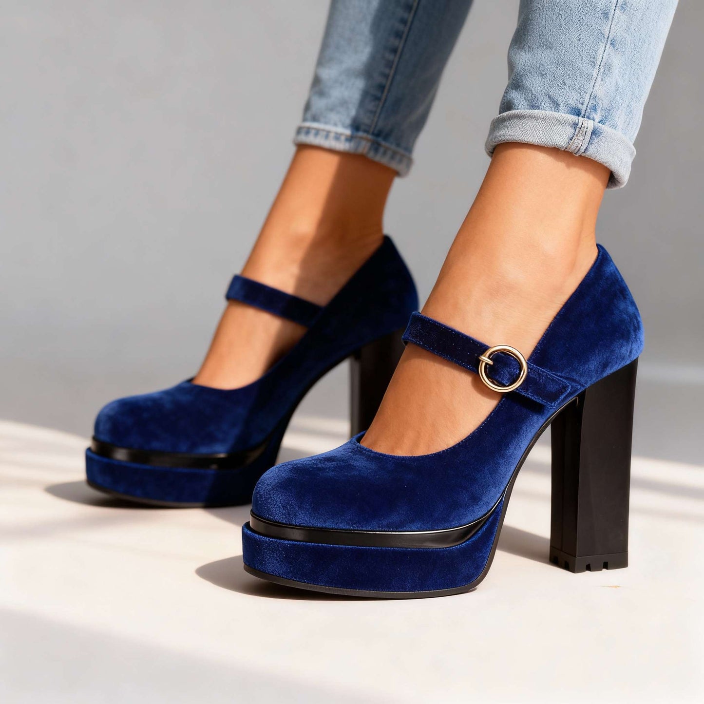 Damen Samtschuhe mit Blockabsatz für ganztägigen Komfort Jully