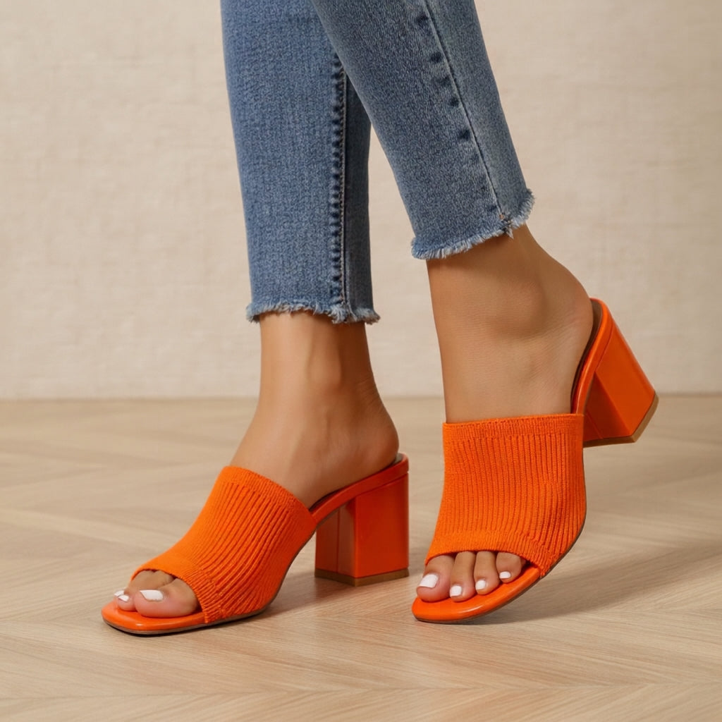 Damen Sandalen mit Blockabsatz aus Baumwolle Jully
