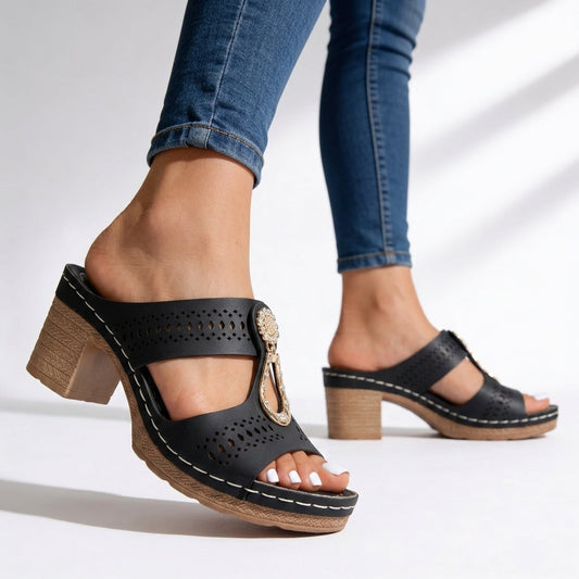 Damen Sandalen mit Blockabsatz und Strassdetails Jully