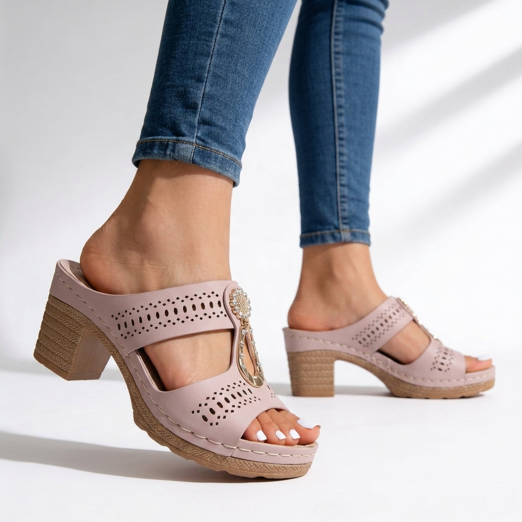 Damen Sandalen mit Blockabsatz und Strassdetails Jully