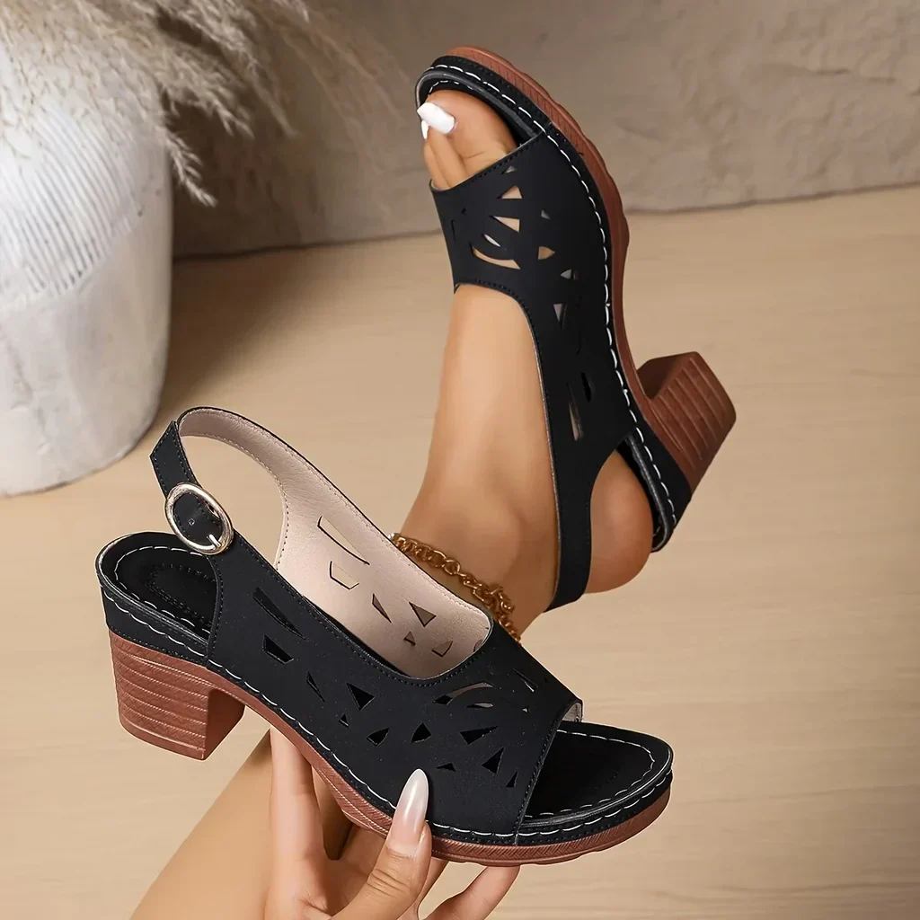 Damen Sandalen mit Blockabsatz und verstellbarem Riemen Jully