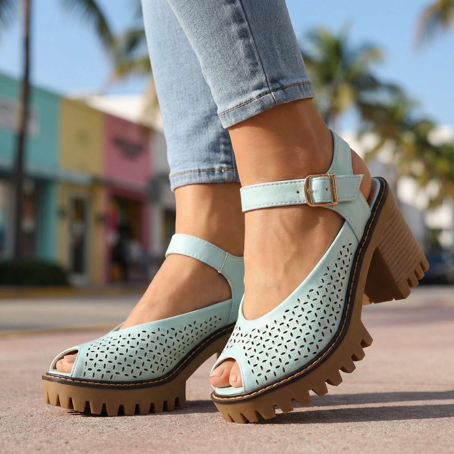 Damen Sandalen mit Blumenmuster und gepolsterter Innensohle Jully
