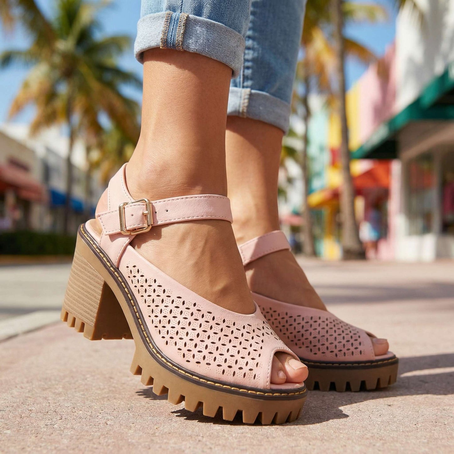 Damen Sandalen mit Blumenmuster und gepolsterter Innensohle Jully