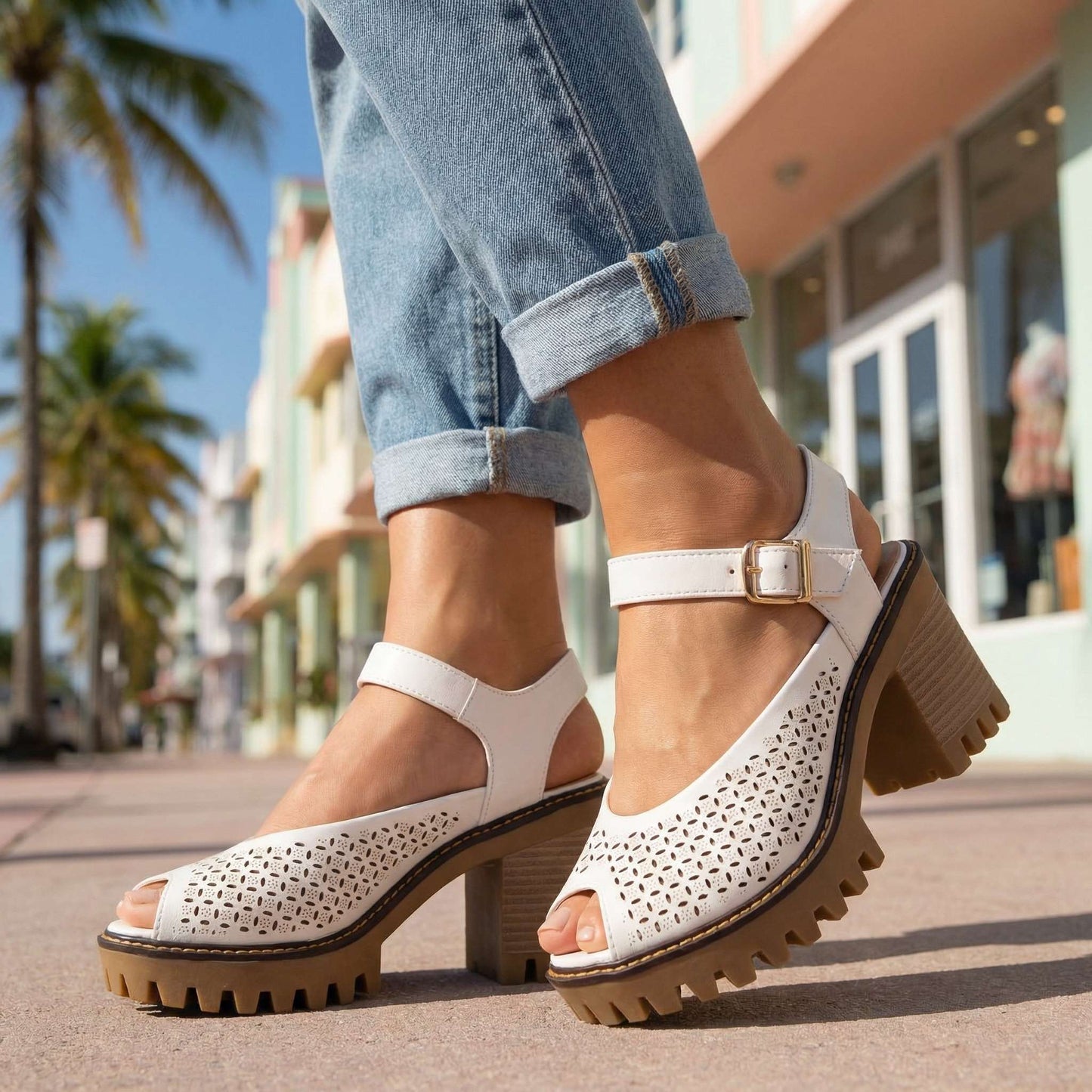 Damen Sandalen mit Blumenmuster und gepolsterter Innensohle Jully
