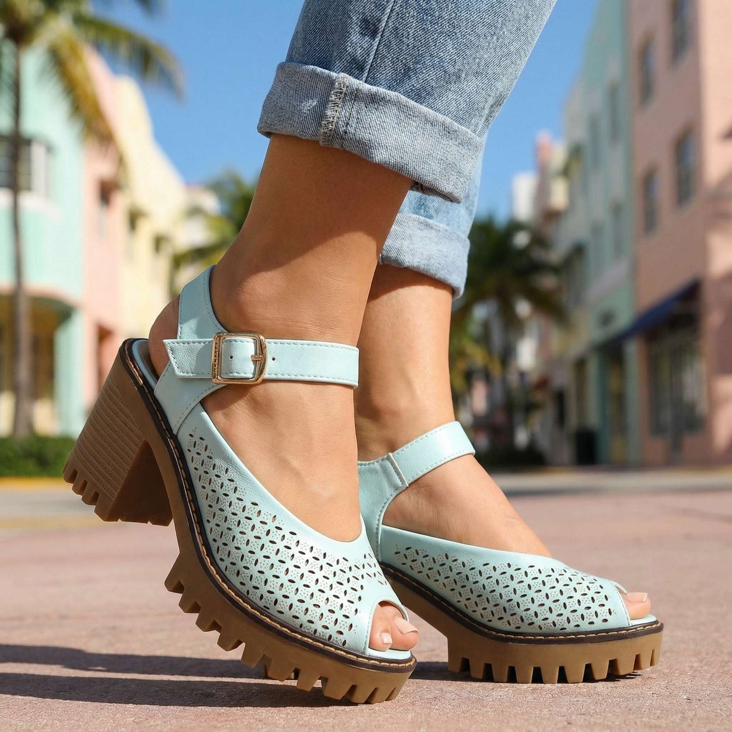 Damen Sandalen mit Blumenmuster und gepolsterter Innensohle Jully