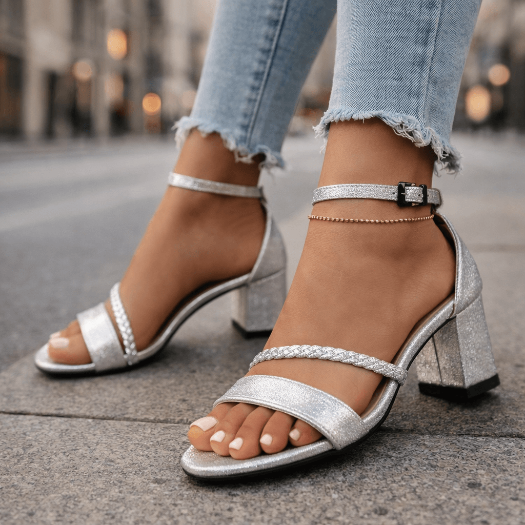 Damen Sandalen mit Geflochtenem Riemen und Blockabsatz Jully